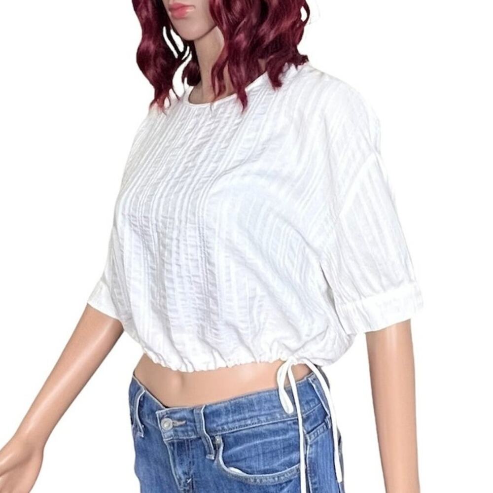 Zara Crop Top Blouse with Drawstring Hem Medium Bright White
